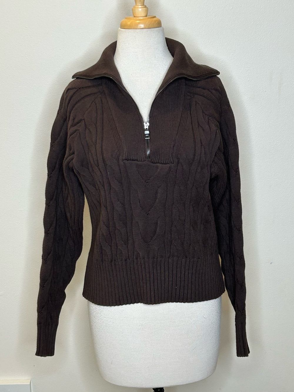 The Normal Brand LOLA Cable Knit Half-Zip Sweater - Brown Size M